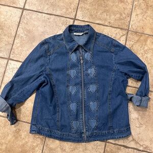 Cathy Daniels Vintage Y2K Denim jacket XL denim rhinestones hearts Dolly Parton
